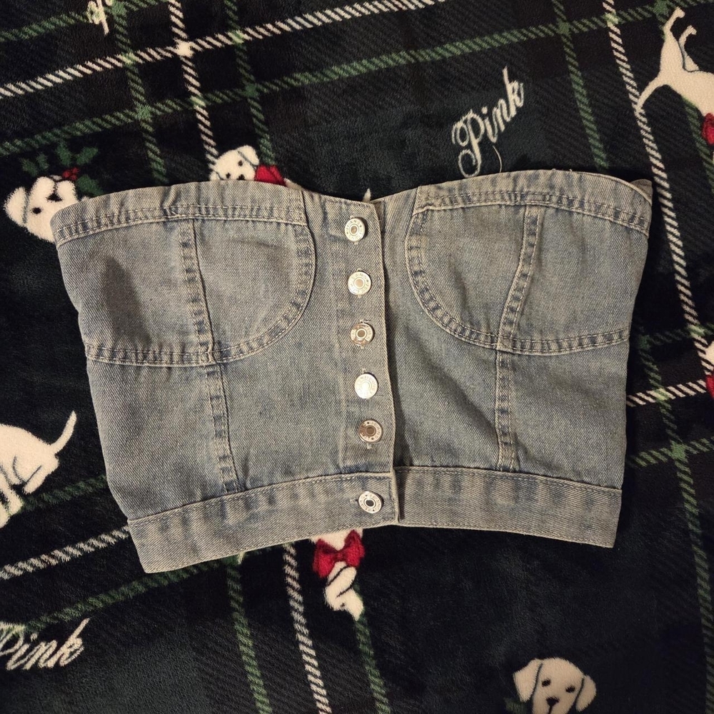JEANS Denim Button Tube Top